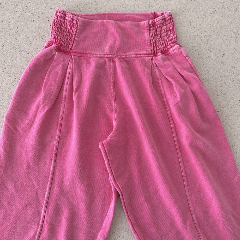 FREE PEOPLE đź’• High Waist Pink Cotton Jogger Beach Pants with Ankle Ties Women XS - Picture 3 of 15